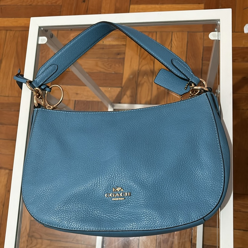 Coach Blue Leather Shoulder Bag with Rose/Gold Hardware NWOT. - Picture 2 of 6